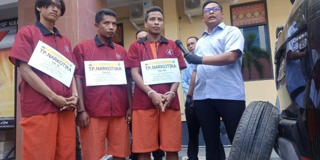Timsus Polda Sumsel bekuk tiga bandar narkoba asal Aceh, Kamis (24/8/2023). Foto : Sumselheadline/Ela