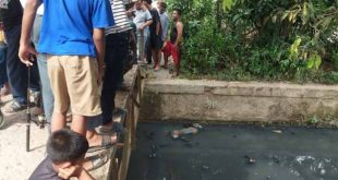 Mayat laki-laki ditemukan mengapung di retensi belakang PTC Palembang, Jumat (25/8/2023). Foto : Sumselheadline/Ela