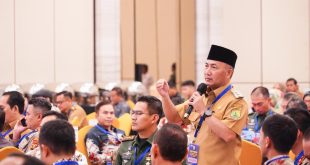 Pj Bupati Muba, Apriyadi saat menyampaikan aspirasi pada Rakor Forkopimda se-Sumsel di Wyindam Hotel, Palembang, Kamis (21/9/2023). Foto : Dinkominfo Muba