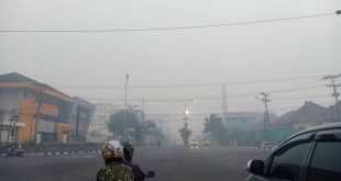 Kabut asap yang menyelimuti Kota Palembang, banyak menyebabkan ISPA, Jumat (29/9/2023). Foto : Sumselheadline/Pitria.
