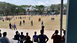 Sempat terjadi kericuhan dalam pertandingan sepakbola Porprov saat berhadapan kesebelsan Muba dan OKU Selatan. Namun kericuhan ceoat diantisipasi oleh jajaran Polri dan Kodim setempat, Selasa (19/9/2023). Foto : Dok Humas PB Porprov XIV.
