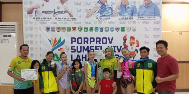 Para atlet senam Muba yang berhasil meraih empat emas, dua perak, dan satu perunggu di Porprov XIV Lahat. Foto : Dok Tim Senam Muba.