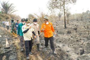 Pj Bupati Muba, Apriyadi datangi kawasan lahan kebun di Desa Ngulak yang terbakar, Selasa (17/10/2023). Foto : Dinkominfo Muba.