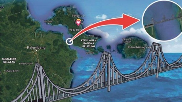 Grafis ilustrasi rencana jembatan menghubungkan Sumsel dan Bangka. Foto : bangkapos.com