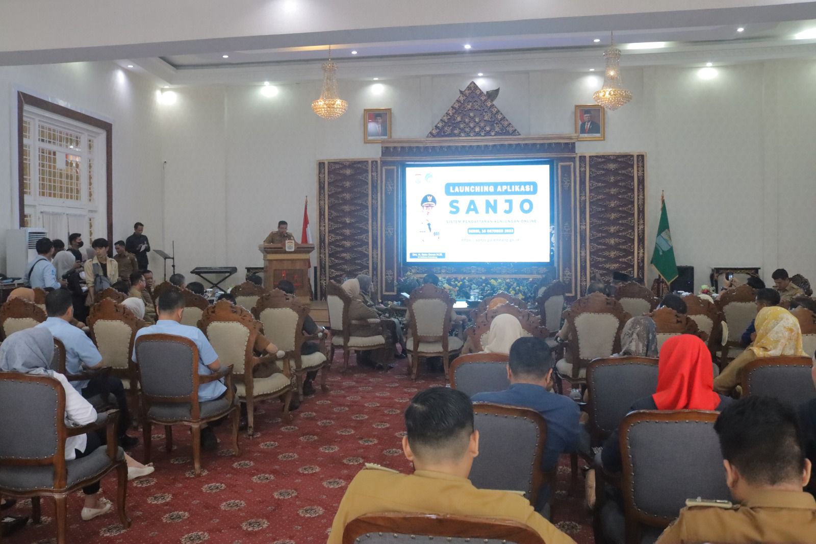 Suasana launching aplikasi SANJO (Sistem Pendaftaran Kunjungan Online), di Rumah Dinas Walikota Palembang, Senin, (16/10/2023). Foto : Sumselheadline/Pitria.