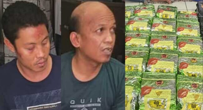 Dua kurir 32 kg sabu di Jl Aligatmir, Palembang, Rabu (1/11/2023). Foto : Sumselheadline/Ela