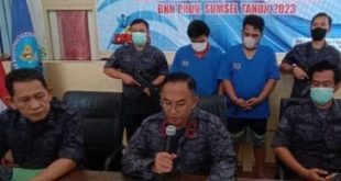 Tim BNN Sumsel press confrence tentang penangkapan dua kurir narkoba, Jumat (8/12/2023). Foto: Sumselheadline/Ela.