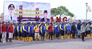 Apel siaga banjir dengan 500 petugas di pelataran BKB Palembang, Kamis (4/1/2024). Foto: Sumselheadline/Pitria.