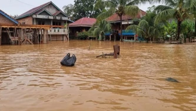 Salah satu desa titik banjir besar di Muratara. Foto: Dok BPBD Muratara.