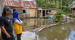 Kepala Bidang Sumber Daya Air Irigasi & Limbah (SDA IL) Dinas Pekerjaan Umum dan Penataan Ruang (PUPR) Kota Palembang, RA, Marlina Sylvia saat meninjau banjir di Palembang, Jumat (26/1/2024). Foto: Sumselheadline/Pitria.