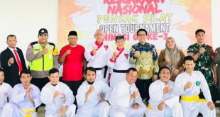 Para pendekar silat mengikuti Kejurnas Pencak Silat HIMSSI (Himpunan Seni Silat Indonesia) GP Ke-3 Open Tahun 2024 yang dipusatkan di Bumi Perkemahan Pandu Kinasih Desa Sumber Harum Kecamatan Tungkal Jaya Kabupaten Muba, Sabtu (6/1/2024). Foto: Dinkominfo Muba.