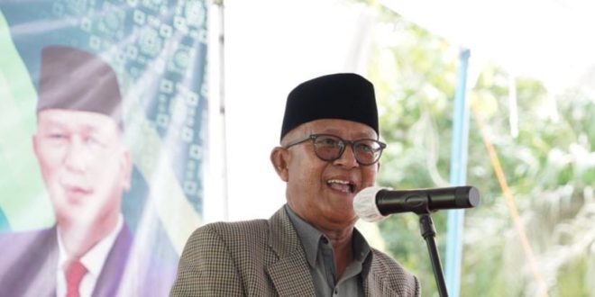 Syamsul Sehat, tokoh masyarakat Lais, mengajak warga untuk mendukung Apriyadi jadi Bupati Muba defenitif. Foto: Sumselheadline/Rya.