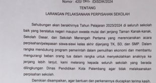 Edaran Kadiknas Palembang tentang larangan pesta perpisahaan sekolah.