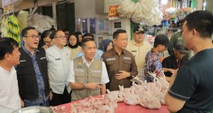 Pj Walikota Palembang, Ratu Dewa mengecek harga ayam potong di Pasar Lemabang, Jumat (16/2/2024). Foto: Sumselheadline/Pitria.