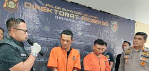 Nopriandi dan Herli Diansyah,, pelaku begal mahasiswi Unnsri, Kamis (8/2/2024). Foto: Sumselheadline/Ela.