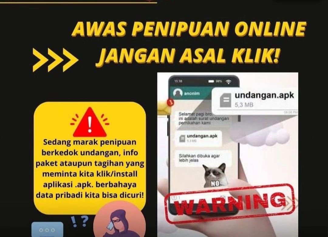 Peringatan dari Polri untuk waspada penipaun berkedok undangan aplikasi APK.