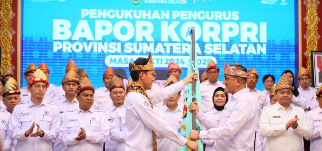 Pengukuhan pengurus Badan Pembina Olahraga Korp Korpri Sumsel di Griya Agung, Palembang, Rabu (20/3/2024). Foto: Humas Pemprov Sumsel.