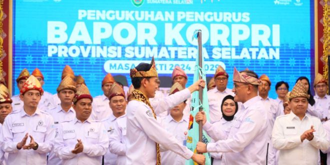 Pengukuhan pengurus Badan Pembina Olahraga Korp Korpri Sumsel di Griya Agung, Palembang, Rabu (20/3/2024). Foto: Humas Pemprov Sumsel.