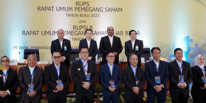 Pj Bupati Muba, Apriyadi bersama para pemegang saham Bank Sumsel Babel mengikuti RUPS di Jakarta, Rabu (6/3/2024). Foto: Kominfo MUba.