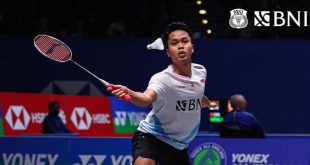 Anthony Gining menang 21-18, 21-19 atas Kenta di 16 besar All Englad, Kamis(14/3/2024). Foto: IG PBSI.
