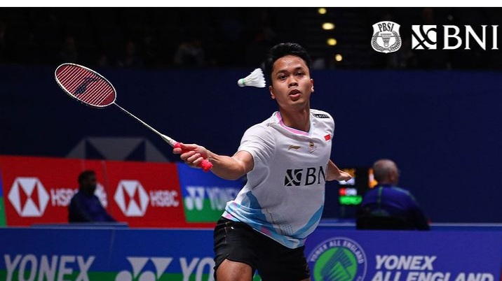 Anthony Gining menang 21-18, 21-19 atas Kenta di 16 besar All Englad, Kamis(14/3/2024). Foto: IG PBSI.