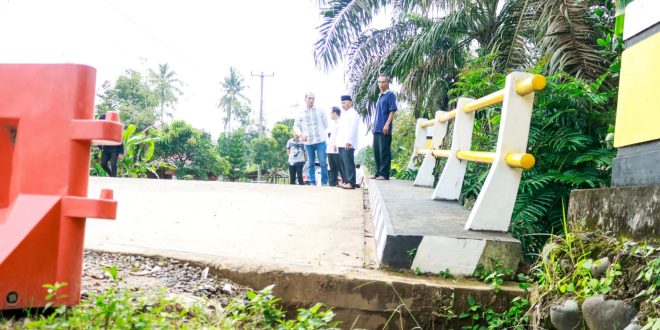 Pj Bupati Muba, Apriyadi meninjau Jjembatan Sumber Urip Desa C2 Sialang Agung Kecamatan Plakat Tinggi, Jumat (15/3/2024). Foto: Kominfo MUba.