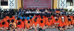 Para tersangka hasil operasi pekat yang digelar Polrestabes Palembang, Kamis (28/3/2024). Foto: Sumselheadline/Ela.