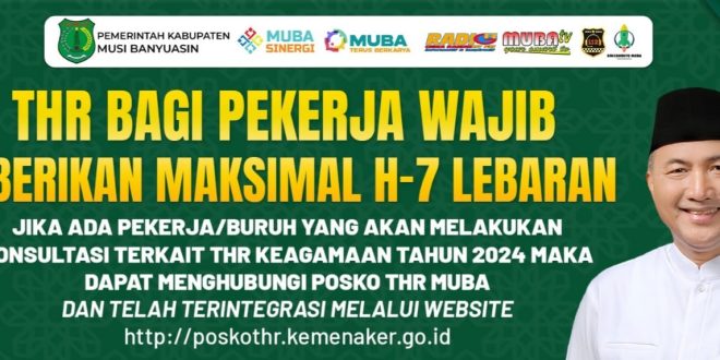 Pj Bupati Muba, Apriyadi dan ilustrasi pengaduan posko THR. Foto: Kominfo Muba.
