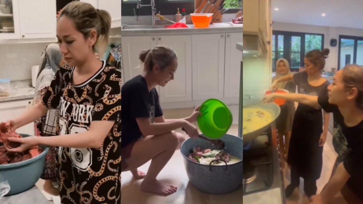 Tampak BCL sibuk ikut masak di dapur. Foto: screenshot tiktok @itsmebcl.