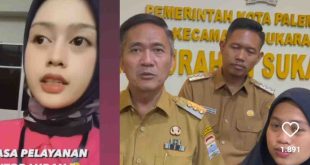 Kolase wanita baju merah keluhkan pelayanan di kantor Lurah Sukareme, dan Pj Walikota Palembang, Ratu Dewa. Foto: screenshot medsos.