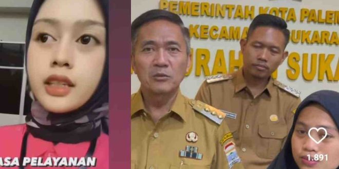 Kolase wanita baju merah keluhkan pelayanan di kantor Lurah Sukareme, dan Pj Walikota Palembang, Ratu Dewa. Foto: screenshot medsos.
