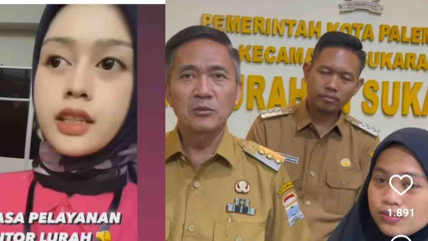 Kolase wanita baju merah keluhkan pelayanan di kantor Lurah Sukareme, dan Pj Walikota Palembang, Ratu Dewa. Foto: screenshot medsos.