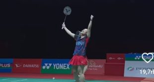 Pitha meluapkan kegembiraanya usai menang atas ganda campuran Denmar di Malaysia Open, Sabtu (25/5/2024). Foto: screenshot IG WBF.