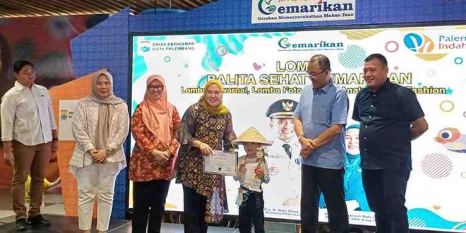 Kepala Dinas Perikan Kota Palembang Ahmad Zazuli pada sosialisasi gemar makan ikan lewat Lomba Balita Sehat, Kamis (23/5/2024). Foto: Sumselheadline/Pitria.