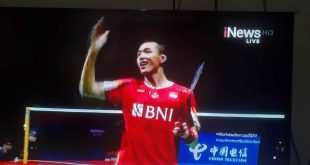 Jojo melakukan selebrasi usai menang melawan tunggal kedua Taiwan, Sabtu (4/5/2024). Foto: screenshot inews tv.