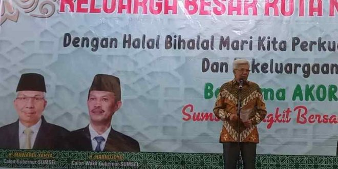 H Mawardi Yahya saat hadir di acara keluarga Kota Negara, Kamis (9/5/2024). Foto: Sumselheadline/Fer.