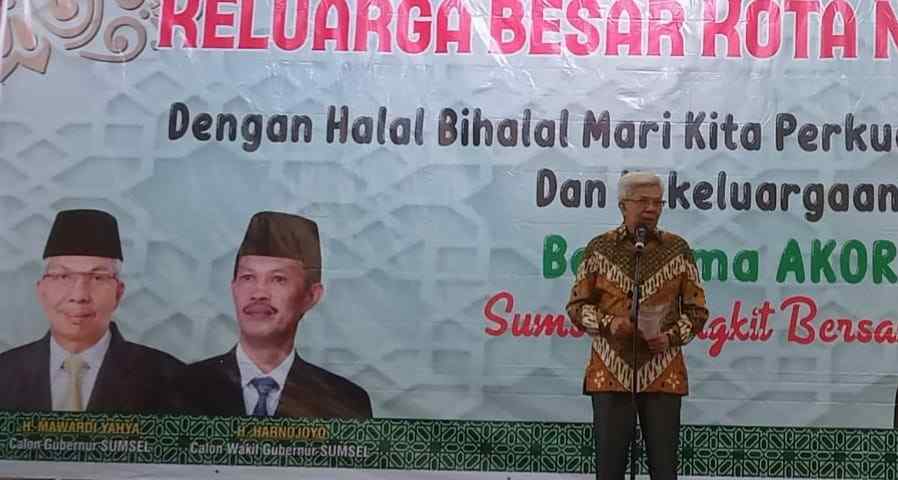 H Mawardi Yahya saat hadir di acara keluarga Kota Negara, Kamis (9/5/2024). Foto: Sumselheadline/Fer.