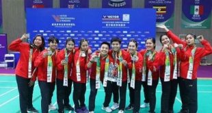 Tim Uber Indonsia usai menjadi runner up Uber Cup 2024 di China, Minggu (5/5/2024). Foto: IG PBSI (badminton-ina).