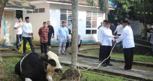 Suasana pemotongan hewan kurban di jajaran Polda Sumsel, Senin (18/6/2024). Foto: Sumselheadline/Ela.