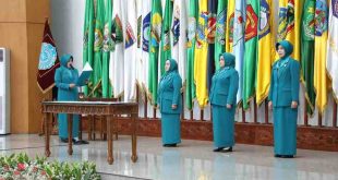 Ketua TP PKK Pusat Tri Tito Karnavian Lantik Melza Ayu Rahminia Elen Setiadi Sebagai Pj Ketua TP PKK Sumsel, Senin (25/6/2024). Foto: Hmas Pemprov Sumsel.