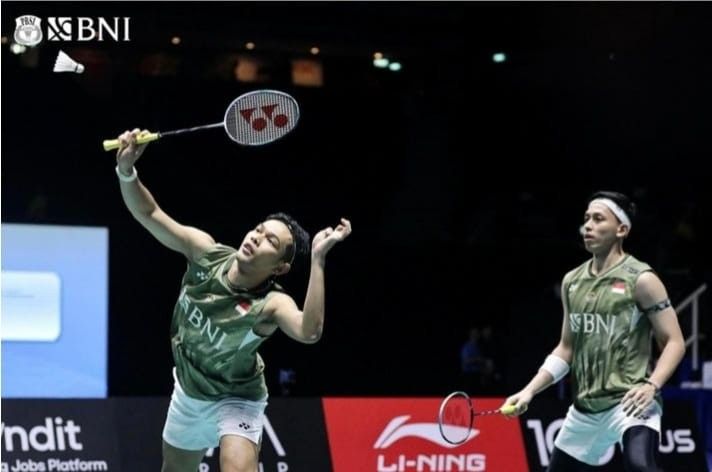 Fajar/Rian, ganda putra Indonesia, gagal menjadi juara pada Singapura Open 2024, Minggu (2/6/2024). Foto: IG PB PBSI (badminton.ina)