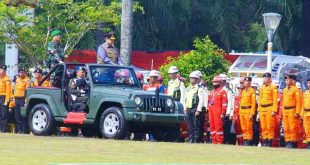 Apel siaga Karhutlah yang digelar di halaman Griya Agung, Palembang, Sabtu (20/7/2024). Foto: Kominfo Muba.