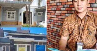 Petugas Kejaksaan Negeri Palembang dengan rumah milik terpidana Dalizon, yang segera dilelang. Foto: Dok Kejari Palembang.