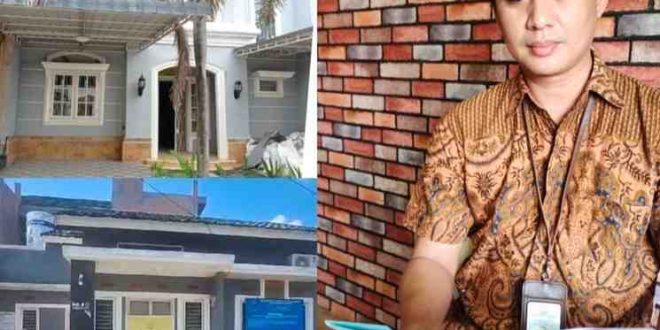 Petugas Kejaksaan Negeri Palembang dengan rumah milik terpidana Dalizon, yang segera dilelang. Foto: Dok Kejari Palembang.