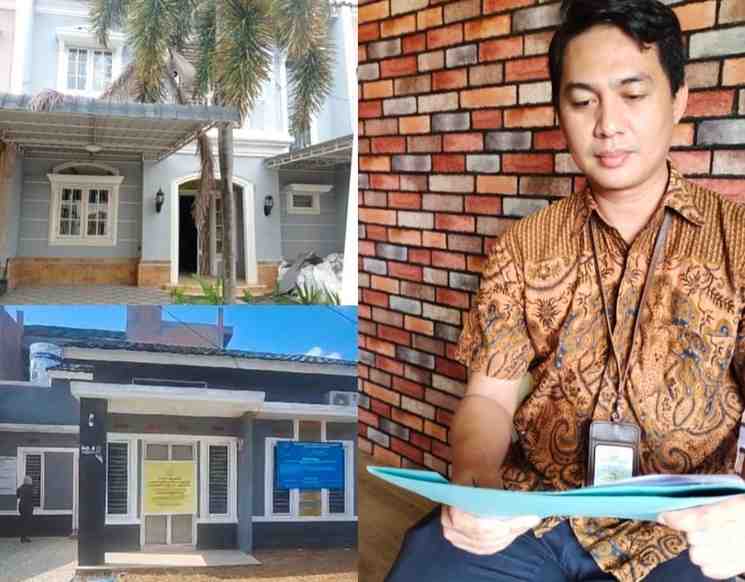 Petugas Kejaksaan Negeri Palembang dengan rumah milik terpidana Dalizon, yang segera dilelang. Foto: Dok Kejari Palembang.