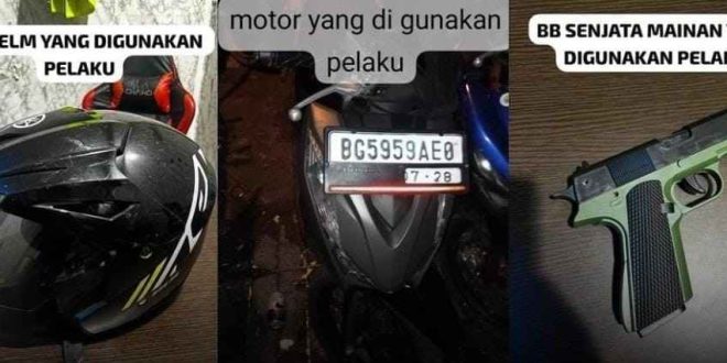 Polisi mengamankan senjata api mainan dan sepeda motor yang digunakan pelaku untuk merampok, Jumat (5/7/2024). Foto: Dok Polisi.