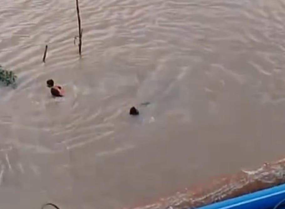 Video detik-detik seorang pekerja tenggelam setelah jatih dari Jembatan Ogan, Palembang, Jumat (12/7/2024). Foto: screenshot medsos.