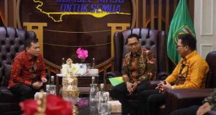 Pj Gubernur Sumsel, Eelen Setiadi menerima Kepala Kantor Wilayah (Kakanwil)  BP Jamsostek Sumbagsel, Muhyidin dan  jajaran di Kantor Gubernur Sumsel, Kamis (1/8/2024). Foto: Humas Pemprov Sumsel.