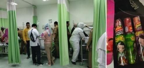 Permen semprot dan suasana pelayanan terhadap siswa yang diduga keracunan.Foto: Dok Polisi.