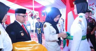 Pj Walikota Palembang, A Damenta saat pengukuhan 64 pakibraka Palembang, Jumat (16/8/2024). Foto: Kominfo Palembang.
